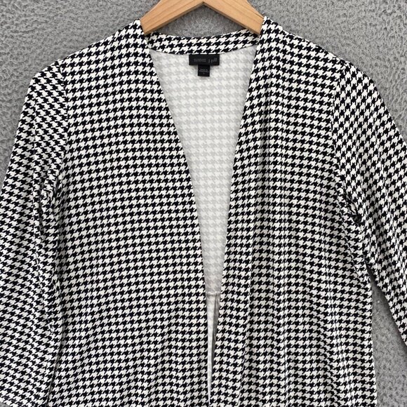 J Jill Sweater Womens Small Black Houndstooth Wearever Cardigan 3/4 Sleeves Knit - Picture 2 of 10
